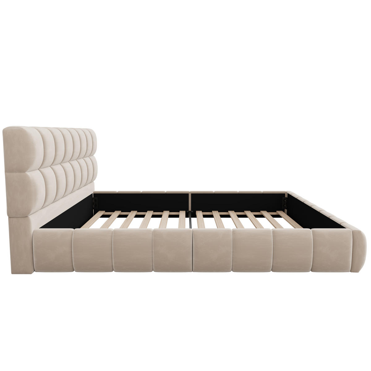 POLSTERBETT 140/190 cm in Beige Samt mit eingelassener Matratze - Beige, Holzwerkstoff/Textil (140/190cm) - WISHDOR