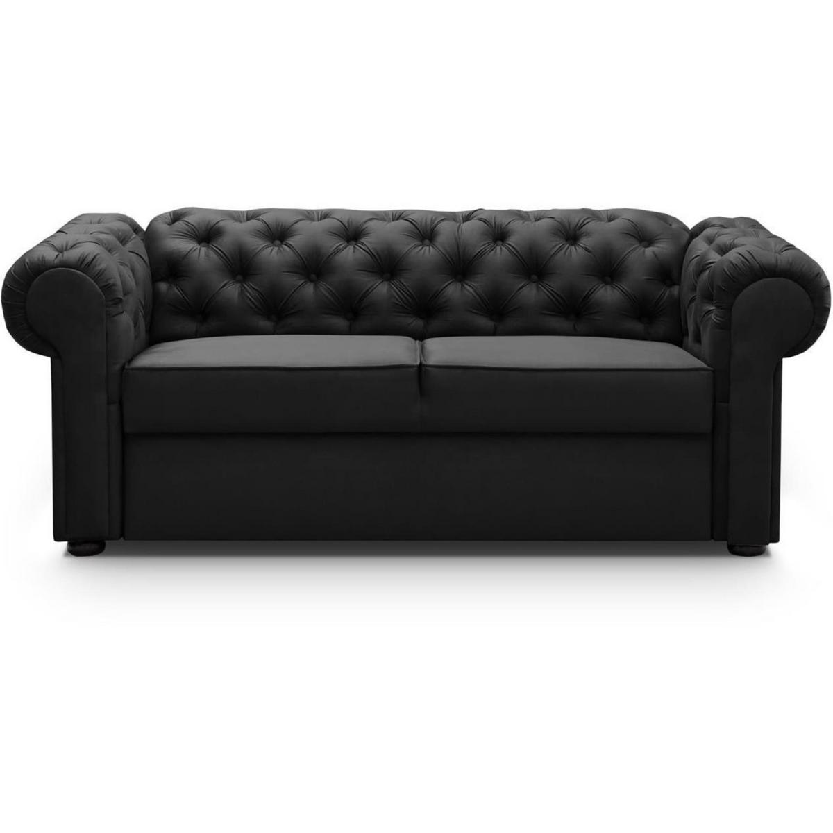 SOFA Chester 2-Sitzer, im Chesterfield-Stil, Schwarz - Wengefarben/Schwarz, Textil (202/82/92cm) - Beautysofa