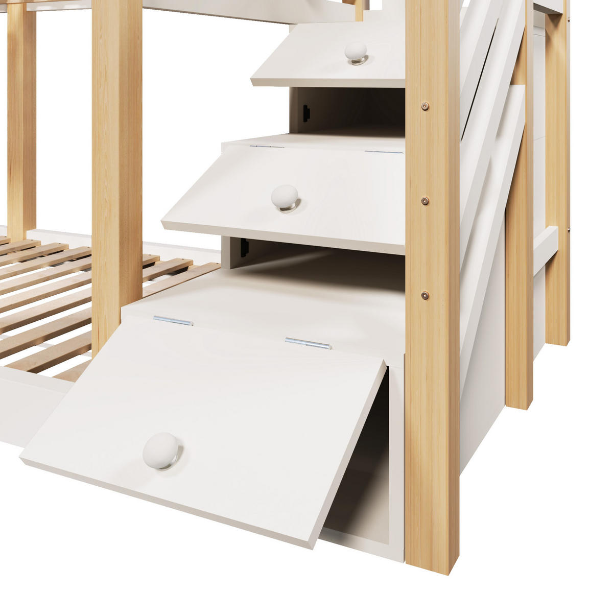 ETAGENBETT 90/200 cm mit Tafel, Stauraumtreppe aus Massivholz und MDF, Baumhaus-Design, Weiß - Weiß, Holzwerkstoff (90/90cm) - Redom