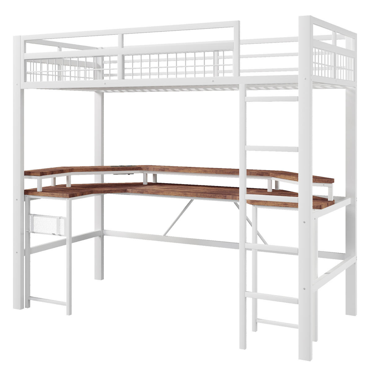 HOCHBETT 90/200 cm DE-04494, mit LED und Schreibtisch in Weiß - Weiß, Metall (90/200cm) - ComfortXL
