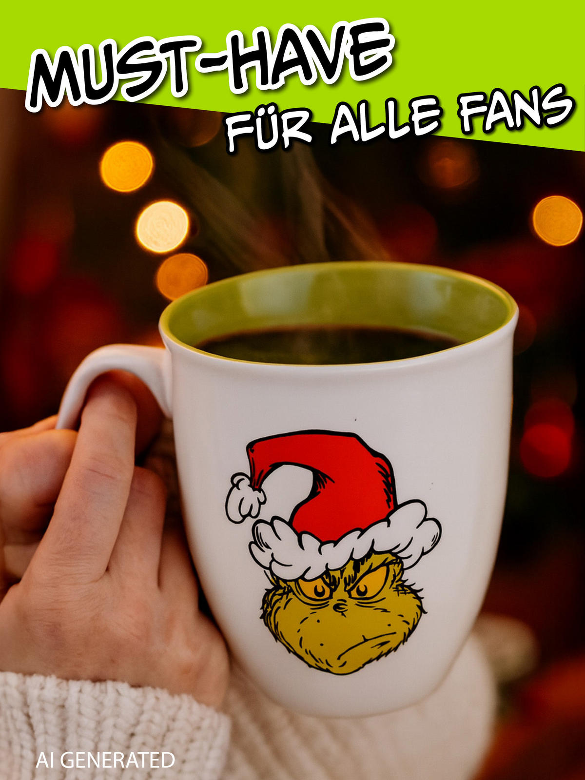 KAFFEEBECHER The Grinch Weiß/Grün 350 ml - Grün, Keramik (0.35L) - United Labels