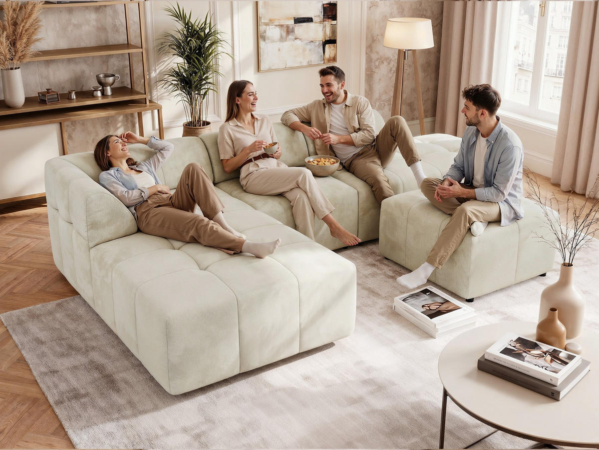 ECKSOFA GRIDA 4M L Dunkelgrau Velvet - Links - Dunkelgrau/Schwarz, Kunststoff/Textil (335/176cm) - MKS