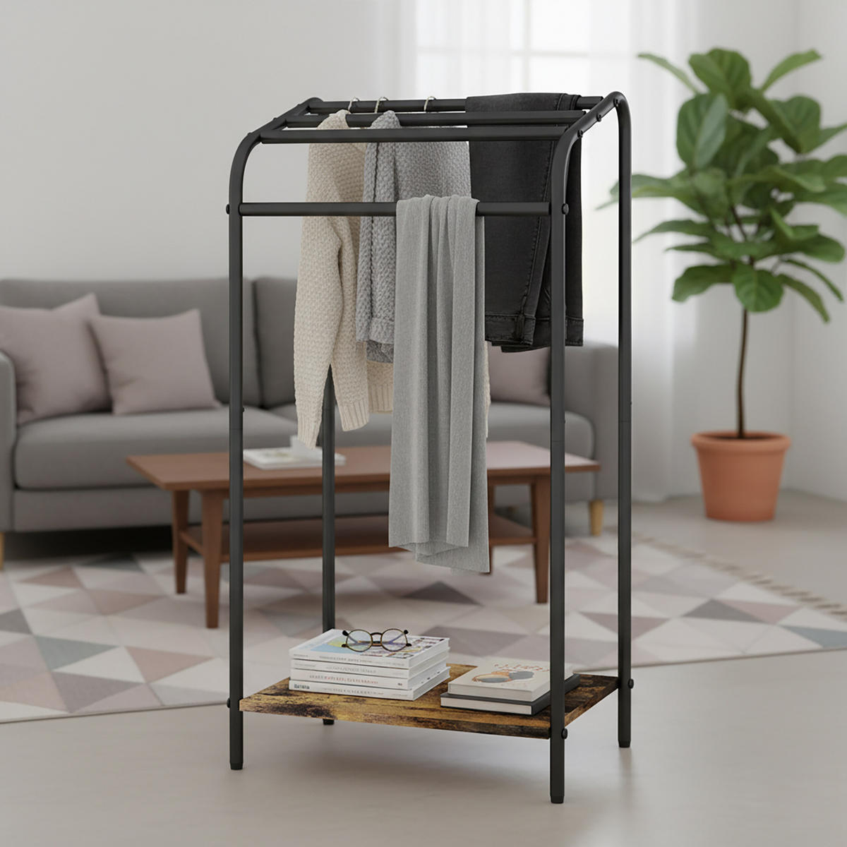 HANDTUCHSTÄNDER - Schwarz, Holzwerkstoff/Textil (41.5/79.5/28.5cm) - Relaxdays