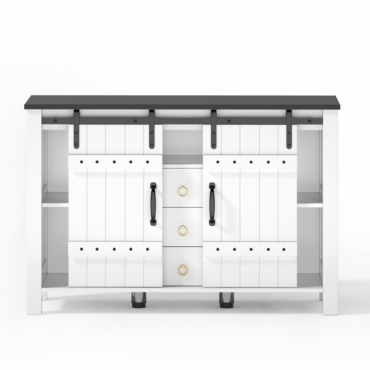 SIDEBOARD 120/40/80 cm mit 2 Schiebetüren & 3 Schubladen in Weiß - Weiß, Holzwerkstoff (120/80/40cm) - BEAOK