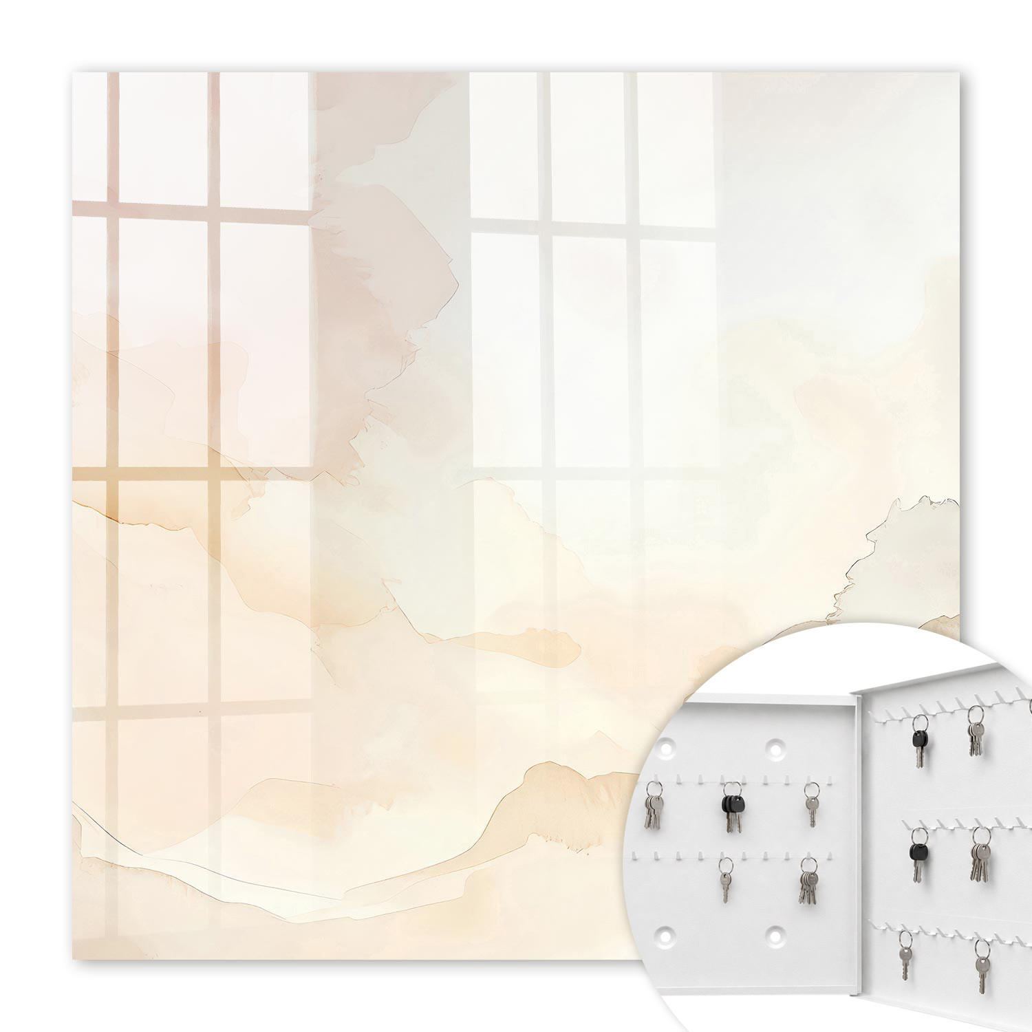 SCHLÜSSELBOX Weiß 30x30 cm – Türöffnung nach rechts - Lichtlandschaft - Creme, Metall (30/30/5cm) - TULUP