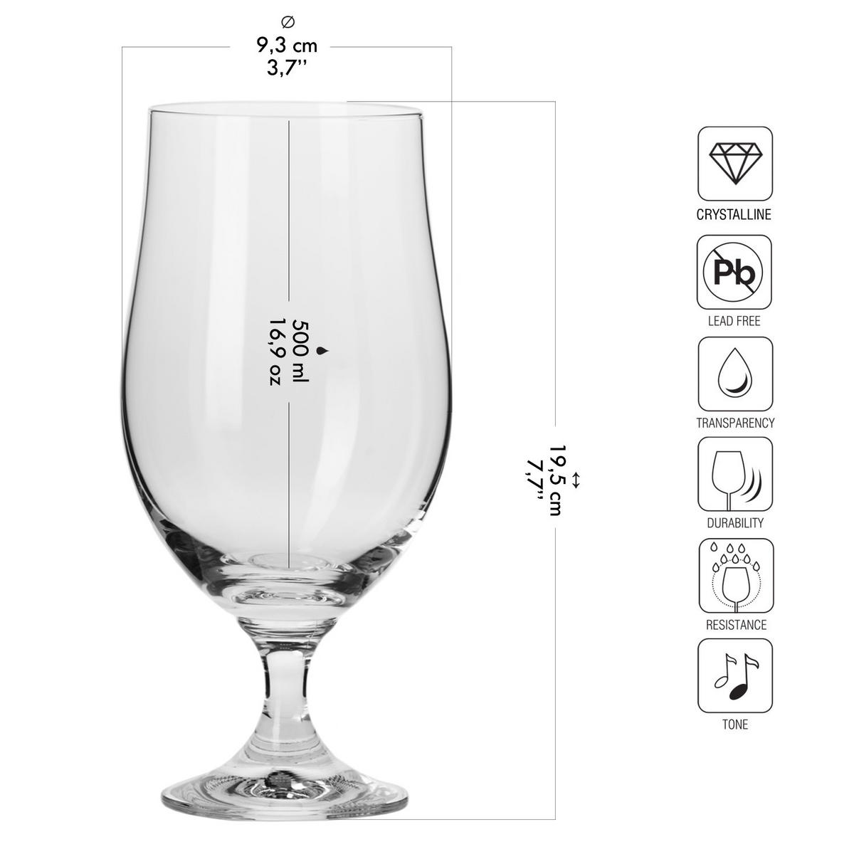 BIERGLÄSER Harmony, 6er-Set, 500 ml - Transparent, Glas (0.5L) - Krosno Glass