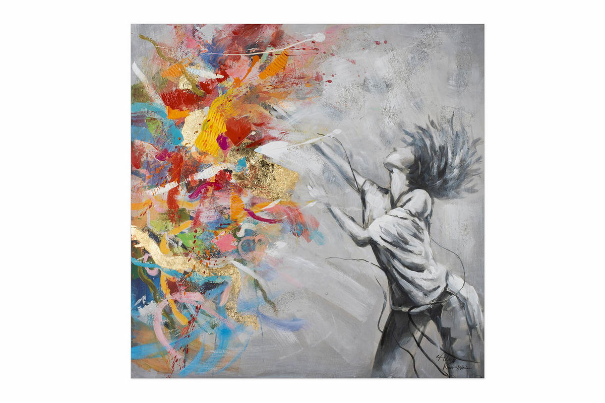 ACRYLBILD HANDGEMALT 80/80 cm - Multicolor/Grau, Holz/Textil (80/80cm) - KUNSTLOFT