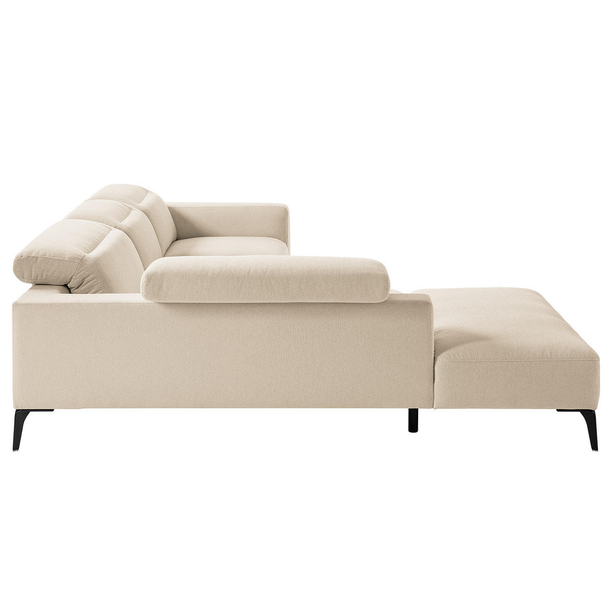 ECKSOFA mit Ottomane - Beige/Schwarz, Textil/Metall (263/238cm) - home24