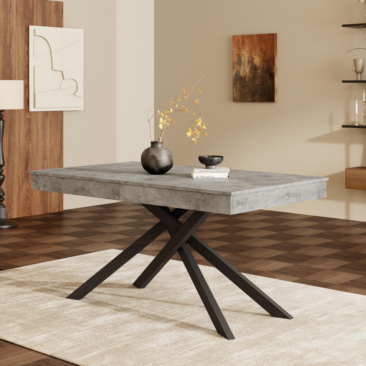 JÍDELNÍ stůl 140/180/80 cm šedý z MDF s rozkládací deskou pro 6–8 osob - šedá, kompozitní dřevo (180/80/76cm) - OKWISH