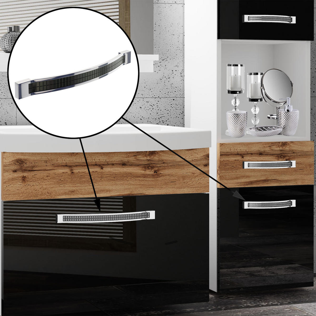 BADMÖBEL Badezimmer Schwarz Ebenholz Glänzend Matt - Schwarz Hochglanz, Holz (140/81/40cm) - B BELINI GROUP