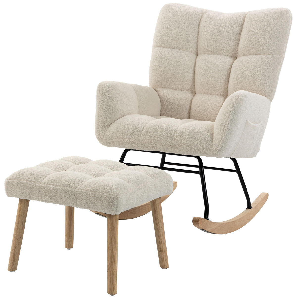 SCHAUKELSTUHL Sherpa Fußstütze Seitentaschen Creme - Creme, Textil (97/100/72cm) - Vallsero