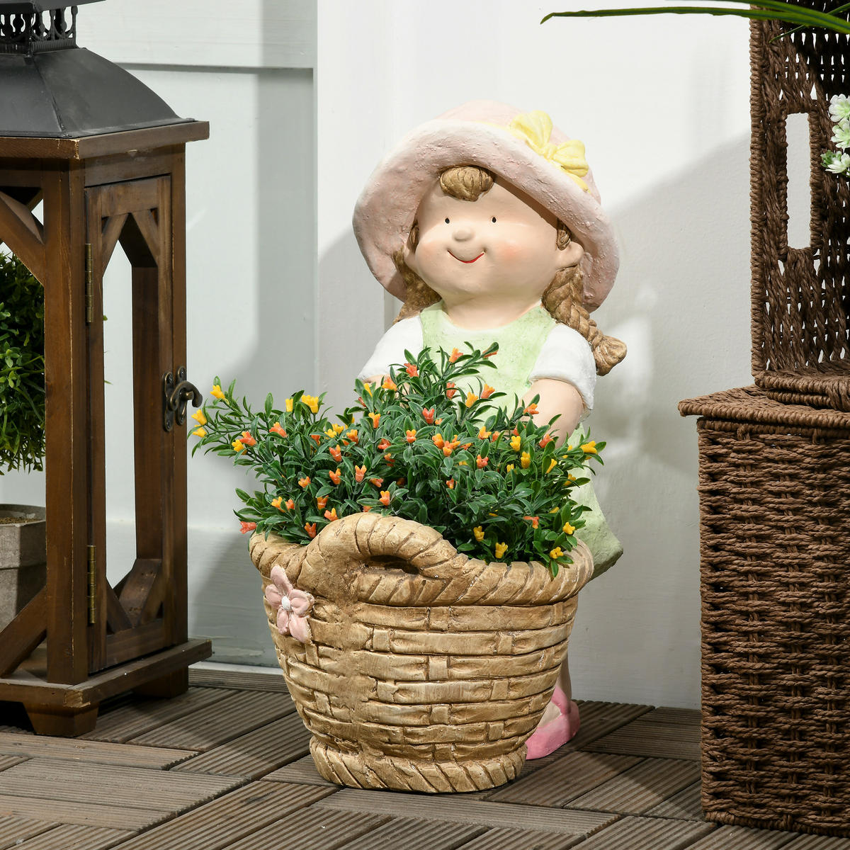 PFLANZENTOPF-ORNAMENT, Skulptur für Heimdekoration, Garten, Hof - Grün, Kunststoff (40cm) - Outsunny