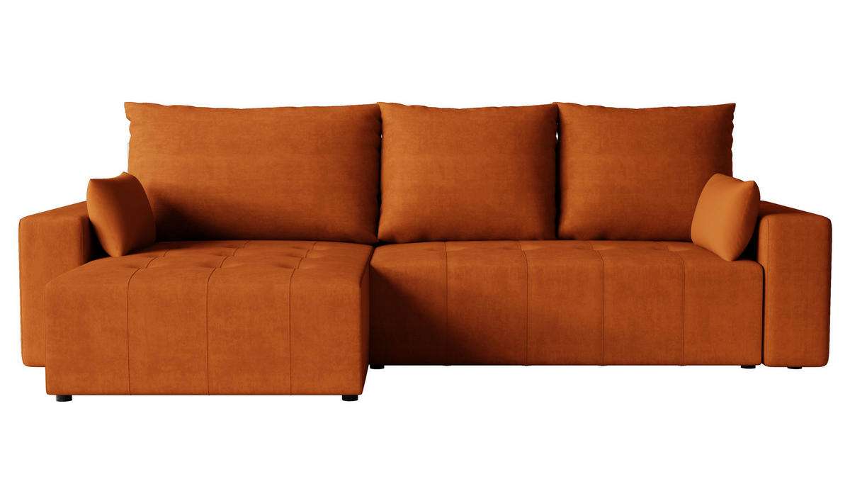 ECKSOFA Tico mit Bettkasten und Schlaffunktion, L-Form/XL-Form, Velourstoff, Universal - Rostfarben, Holzwerkstoff (276/145cm) - 4ALL HOME