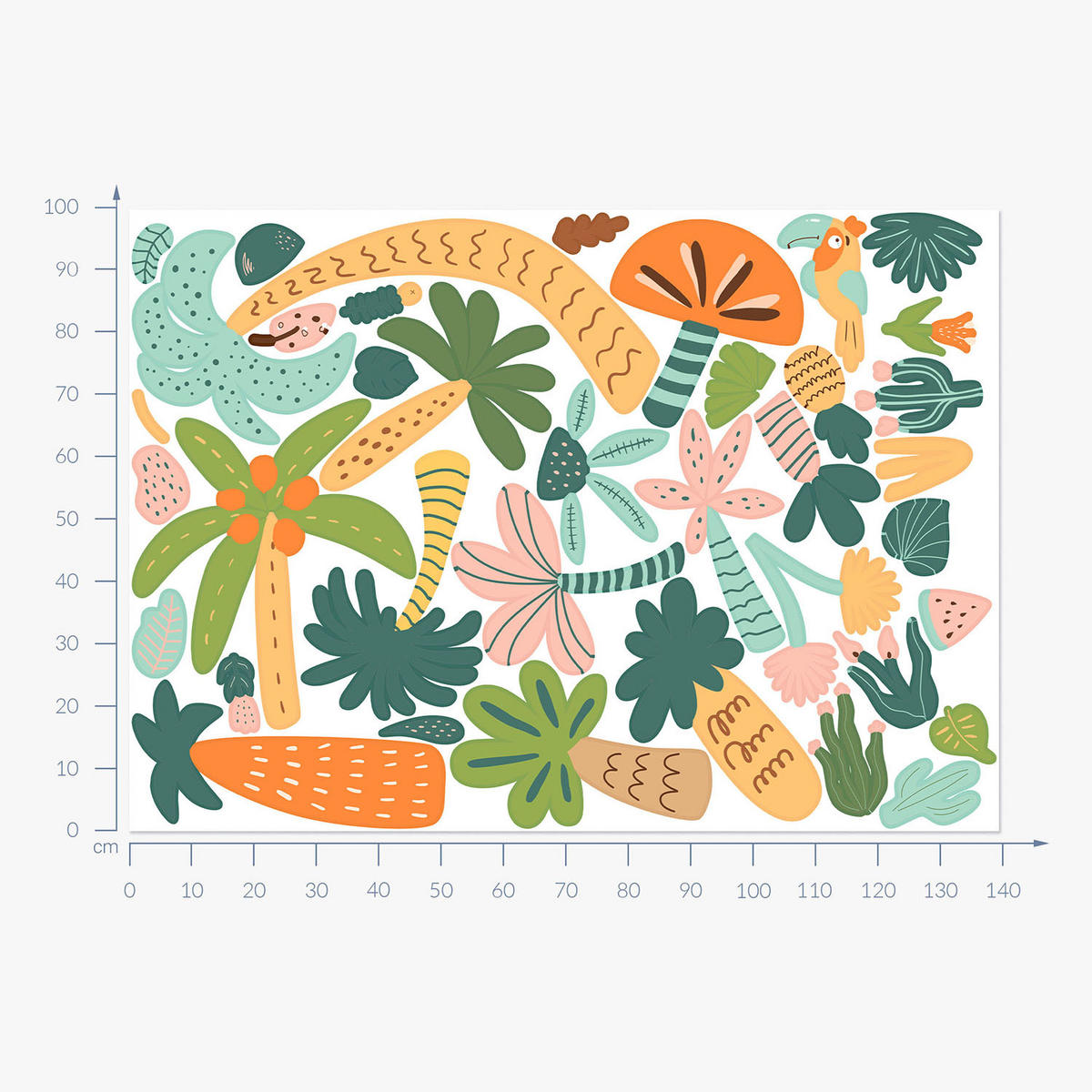 WANDAUFKLEBER 100x140cm - Tropische Vegetation - Multicolor, Kunststoff (100/140/0.1cm) - Wallfluent