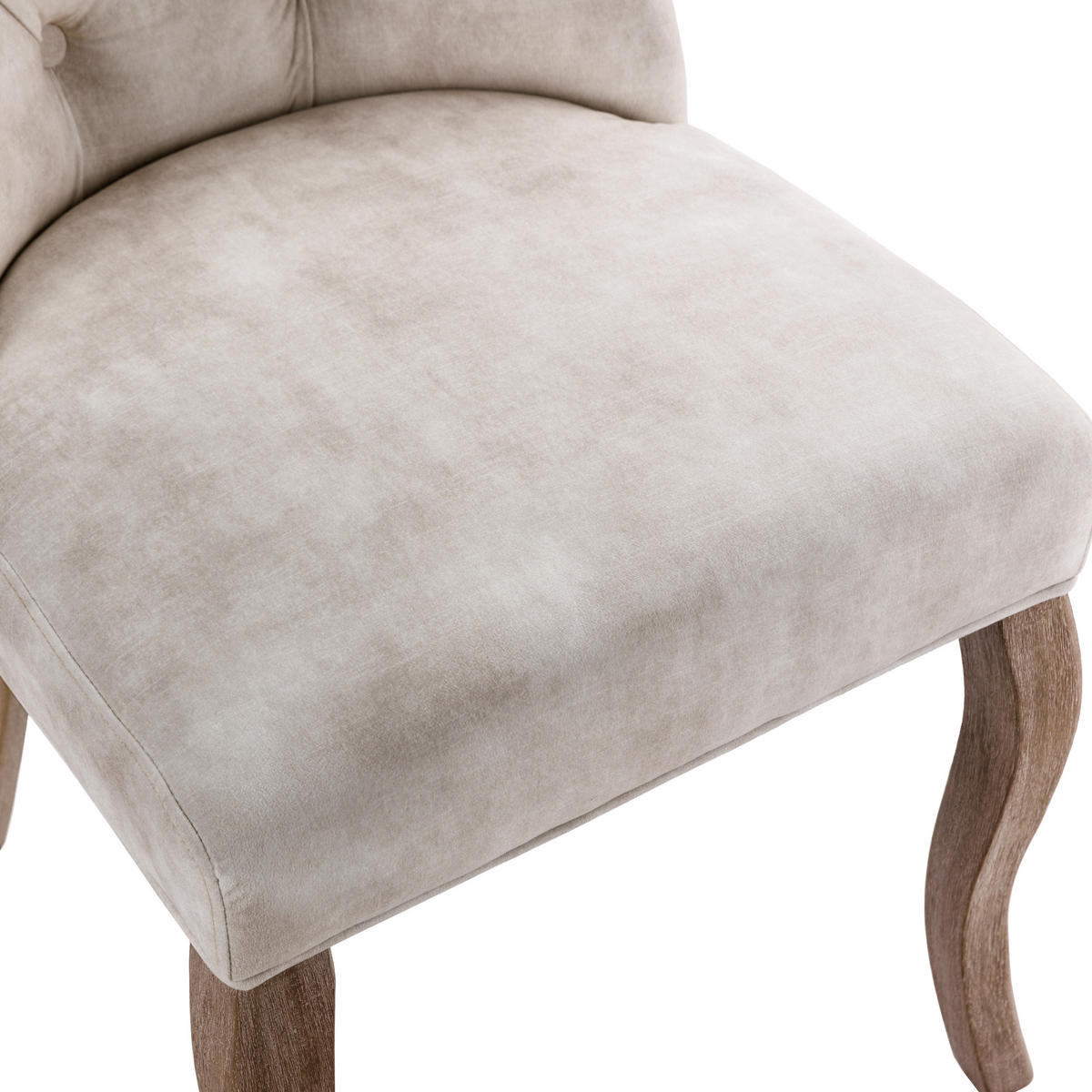 STUHL-SET DE-36945 4 Stück mit hoher Rückenlehne und Knopfsteppung Hellbeige - Creme, Holz (51/97/47cm) - ComfortXL