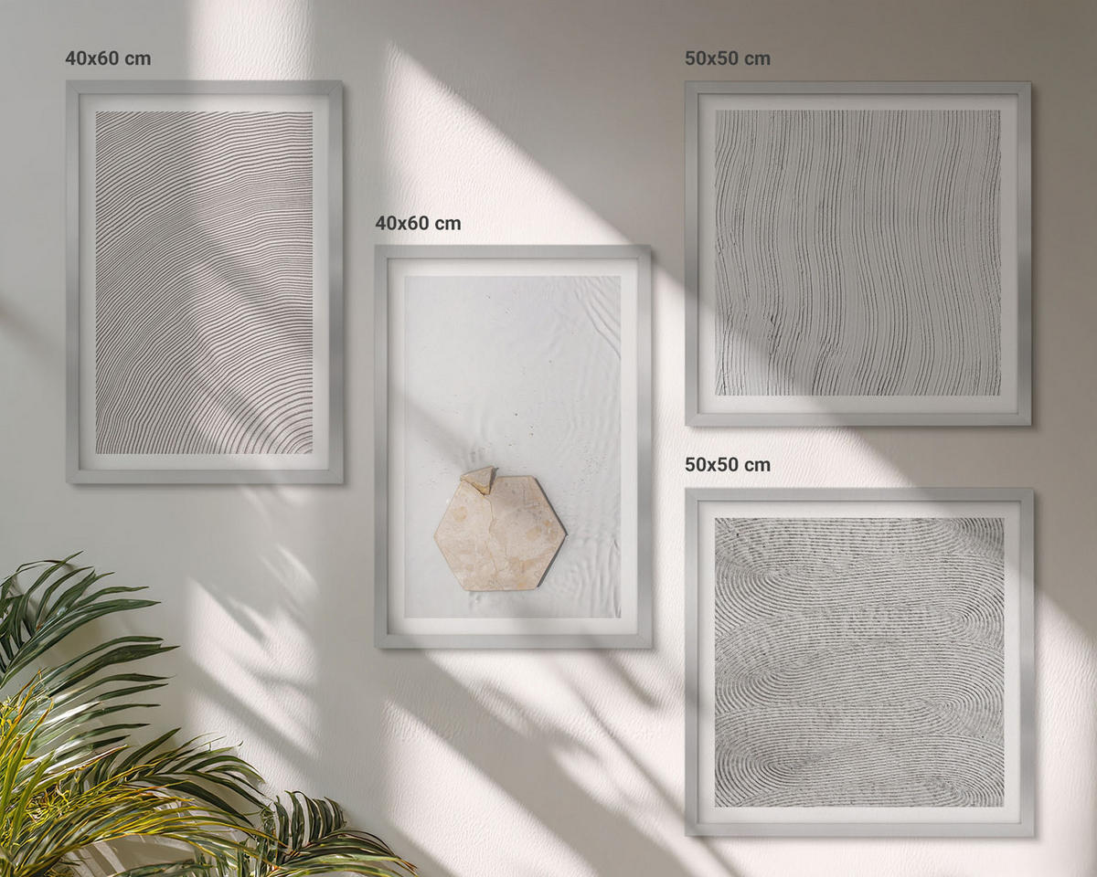 BILDER SET 4er Set - 50x50 cm & 40x60 cm Silberner Rahmen - Leichte Boho-Sandtexturen - Silberfarben, Kunststoff (50/50cm) - TULUP