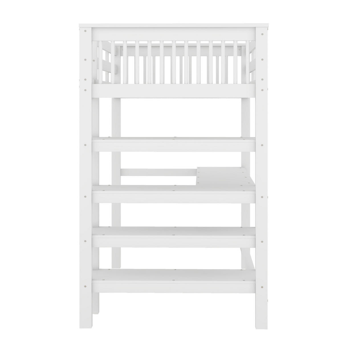 HOCHBETT mit Schreibtisch 90/200 cm in Weiß – mit Ablagefächern und Rausfallschutz - Weiß, Holzwerkstoff (90/200cm) - BEAOK