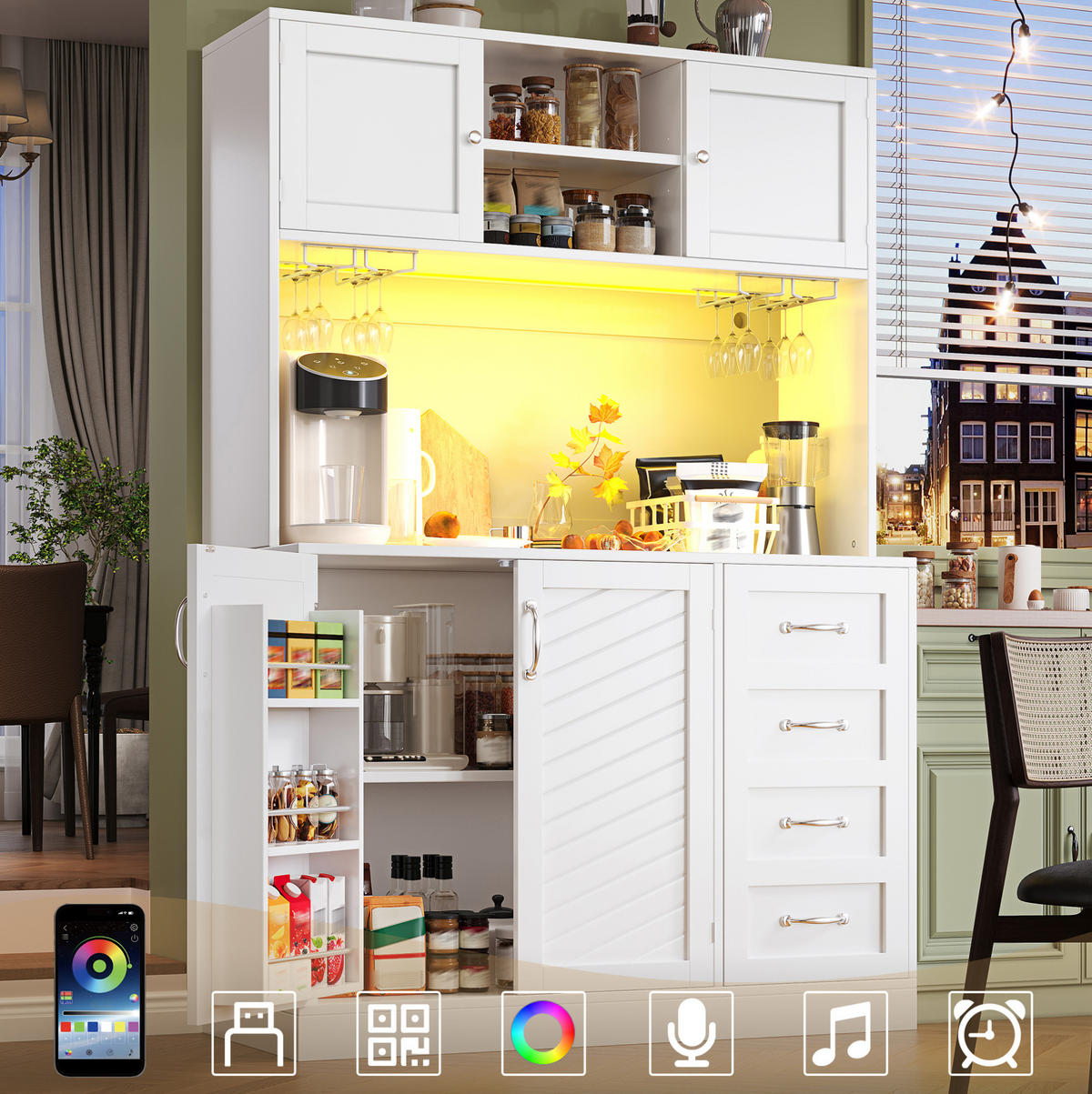 BUFFETSCHRANK mit LED 120 x 40 x 188 cm MDF Weiß - Weiß, Holzwerkstoff (40/188/120cm) - Meubliv