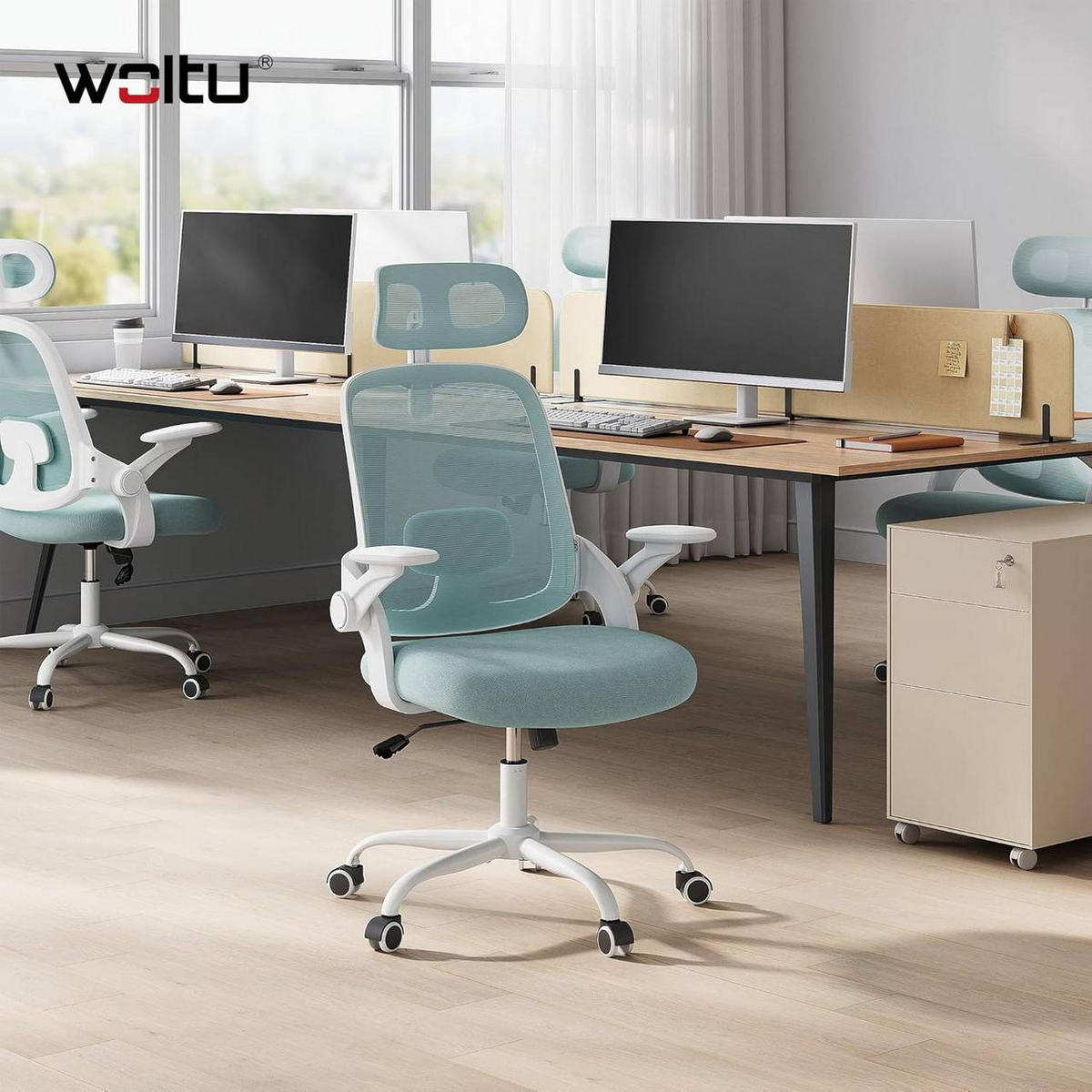 DREHSTUHL mit Wippfunktion, Netzstoff, Blau - Blau, Kunststoff/Textil (63.5/109.5/50cm) - Woltu