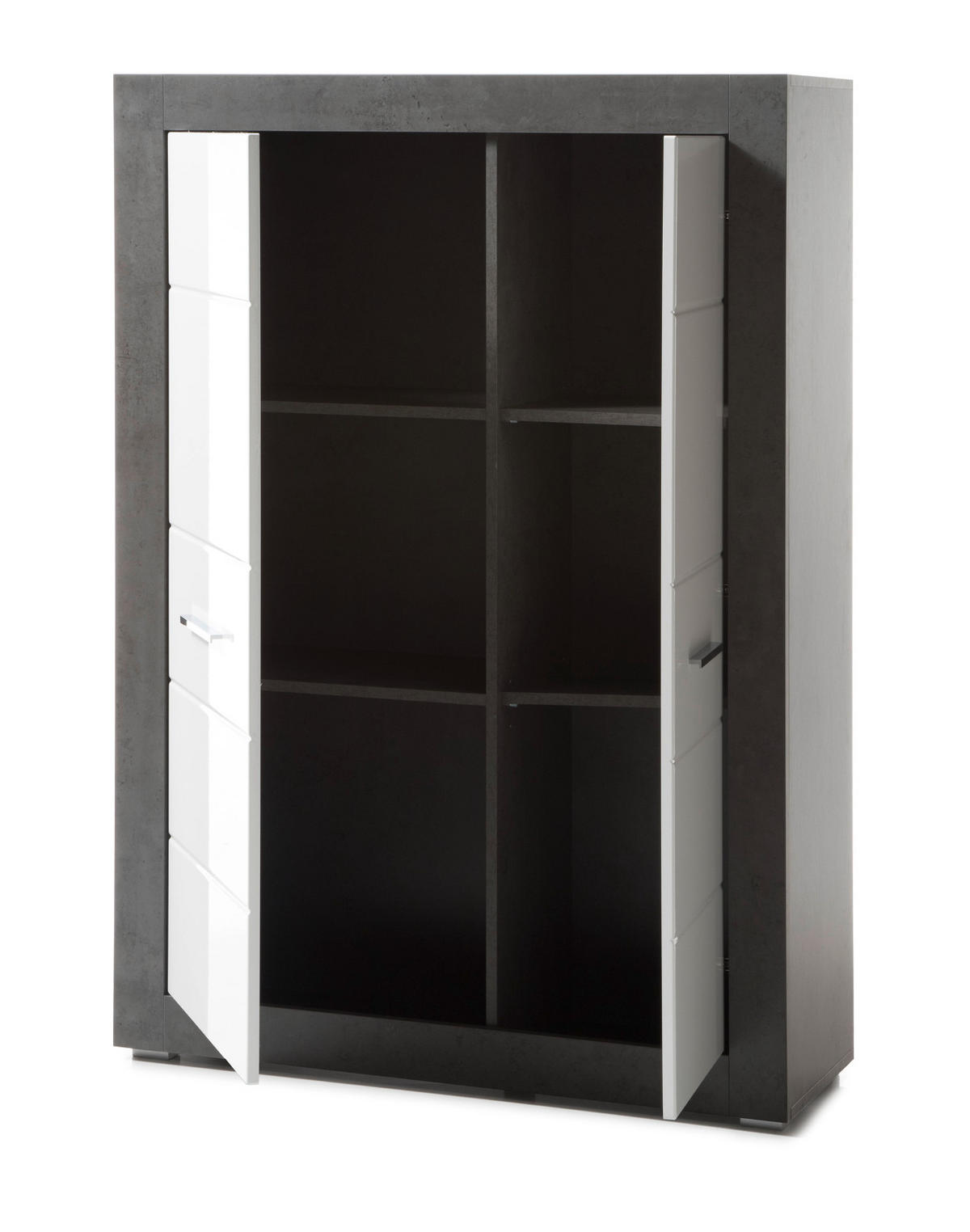 WOHNWAND weiß Hochglanz, grau Stone 4-teilig 370 x 198 cm, Wohnkombination mit viel Stauraum - Chromfarben/Weiß Hochglanz, Glas/Holzwerkstoff (370/198/45cm) - Furn.Design
