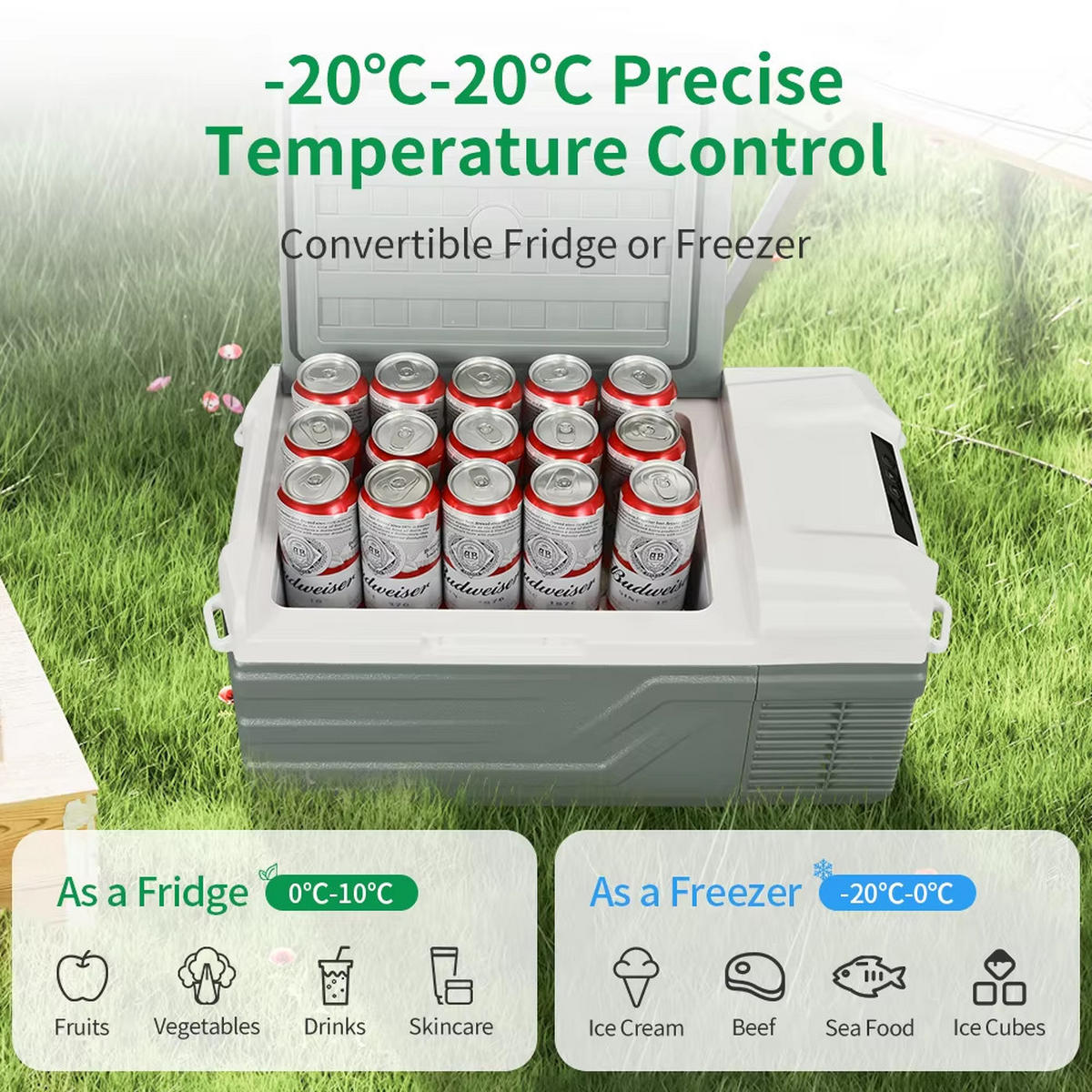 MINIKÜHLSCHRANK 15L Auto 12V/24V/230V mit Gefrierfach - Grau, Metall (32.8/26.3/60.2cm) - Coonoor