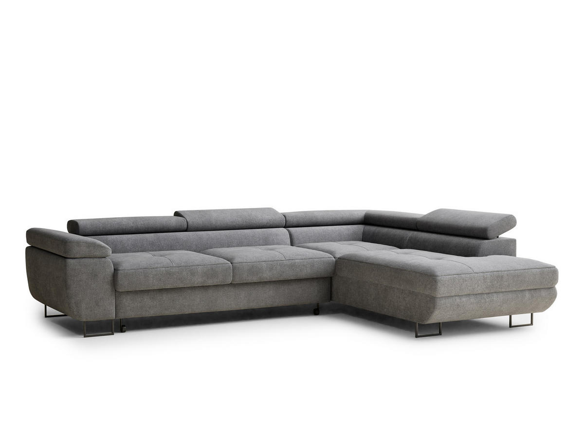 ECKSOFA Concord Grau Chenille-Stoff - Rechts Seite - Schwarz/Grau, Holz/Holzwerkstoff (277/203cm) - Maison de Reve