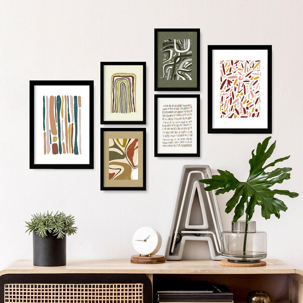 POSTER Set Mit 6 Drucken Von Muster 2 In Der Sammlung Von Ethnischenabzügen Dekorative Rahmen Für Ihr Zuhause Wandkunstdruck A3 & A4 Schwarzer Rahmen - Schwarz, Papier (29/3cm) - Nacnic