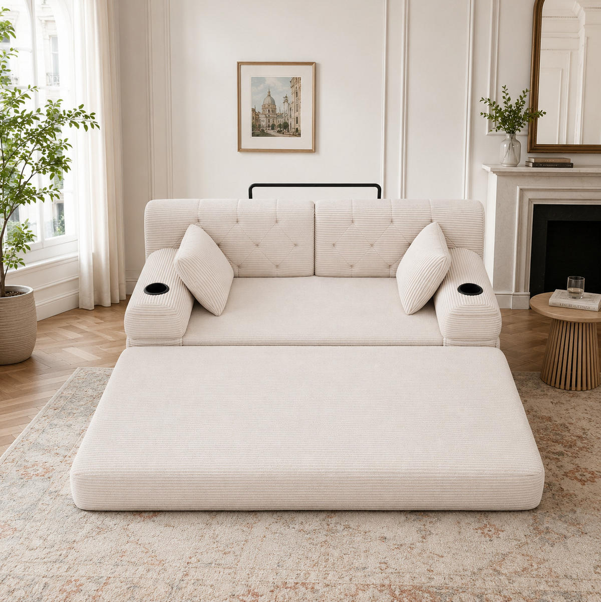 SCHLAFSOFA 2-Sitzer mit hoher Rückenlehne 168 cm Beige - Beige, Kunststoff (80/81/168cm) - Meubliv