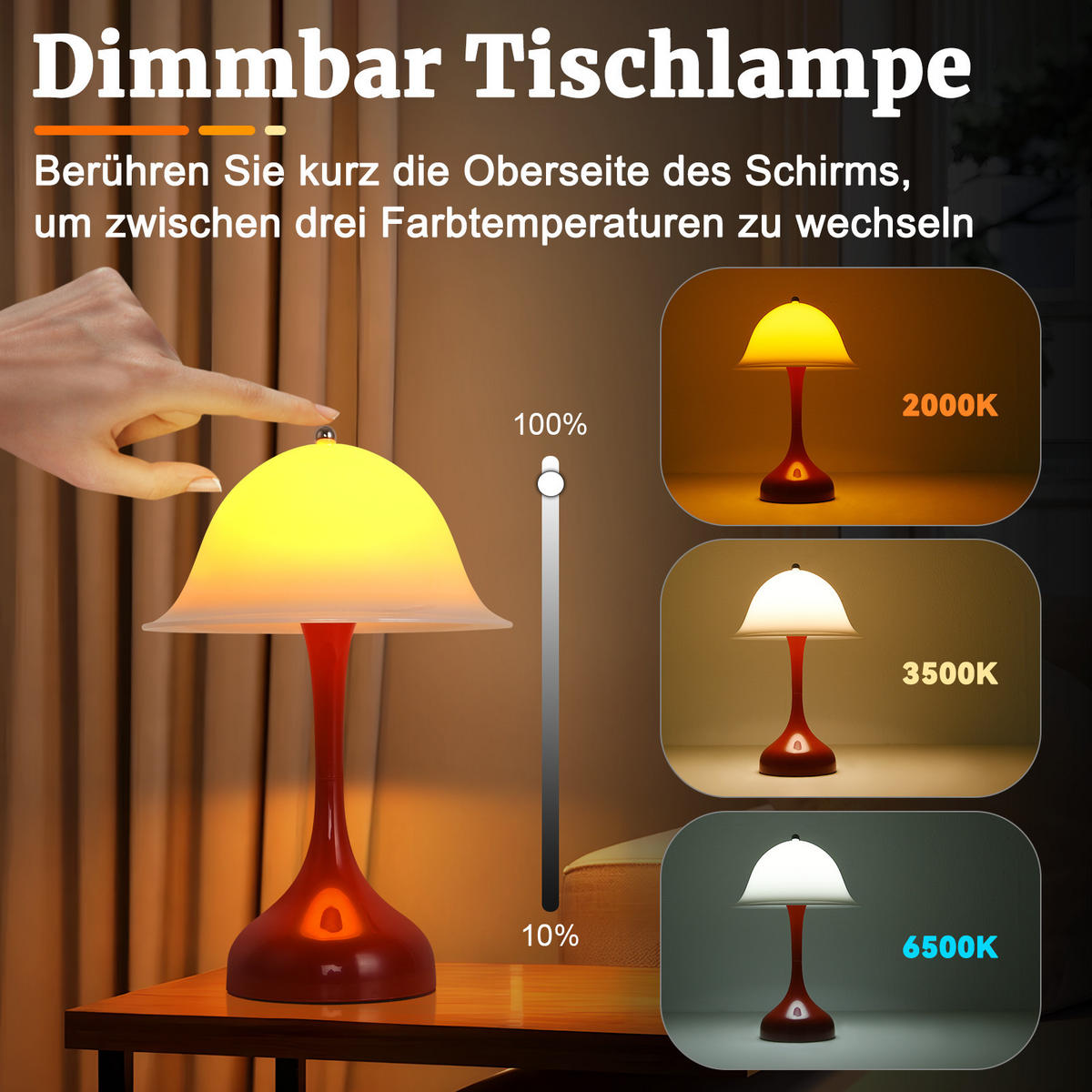 LED TISCHLAMPE Auralume 16/9/24.5 cm - Rot, Kunststoff (16/9/24.5cm) - ZMH