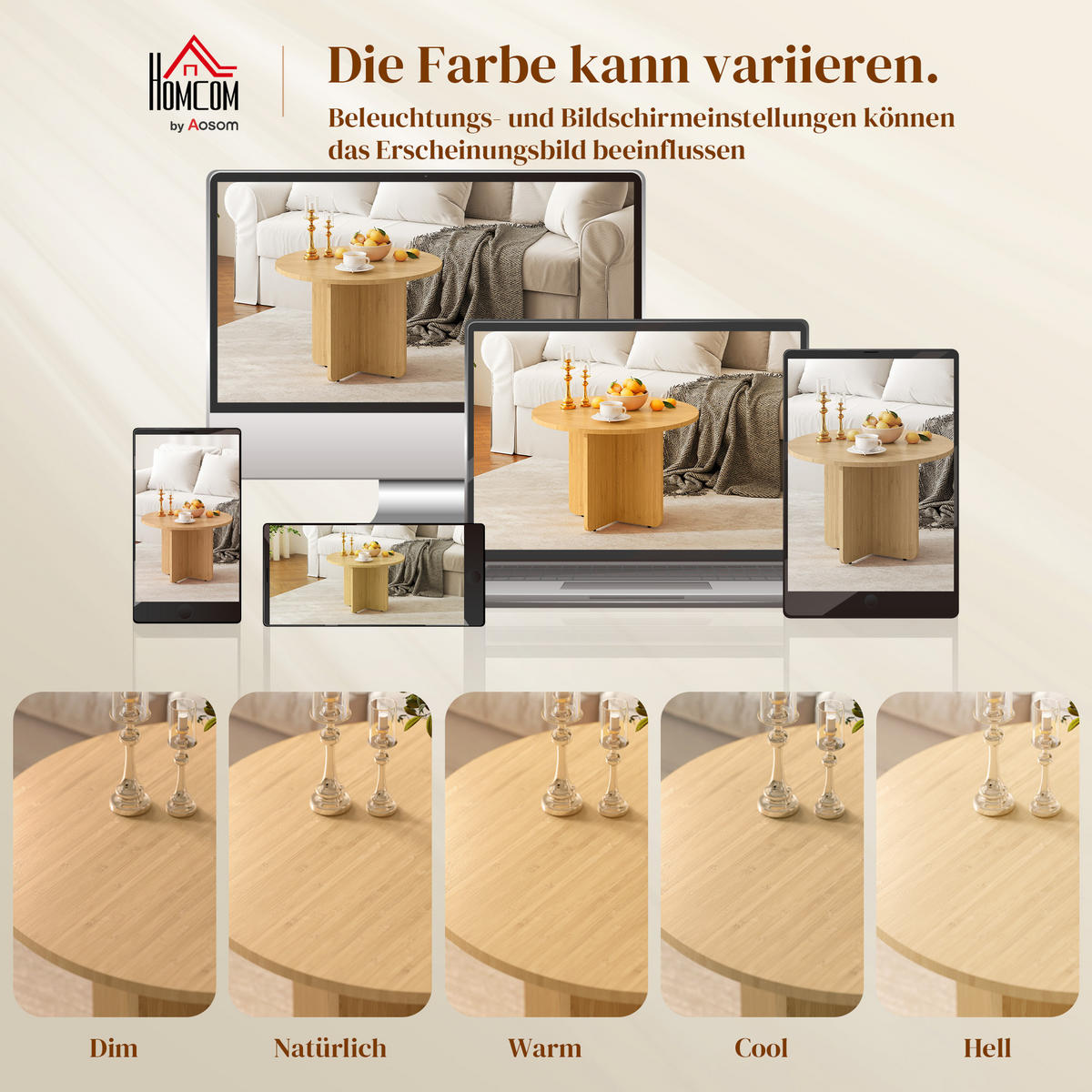 COUCHTISCH rund Ø66/45 cm - Naturfarben, Holz/Bambusholz (66/66/45cm) - HOMCOM