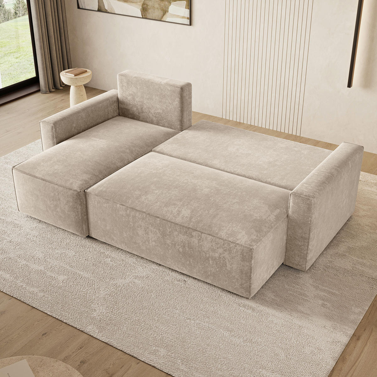 ROHOVÁ Sedačka POTARO LUMO 55, Krémová - šedá/krémová, dřevo/textil (232/140cm) - MASSENO