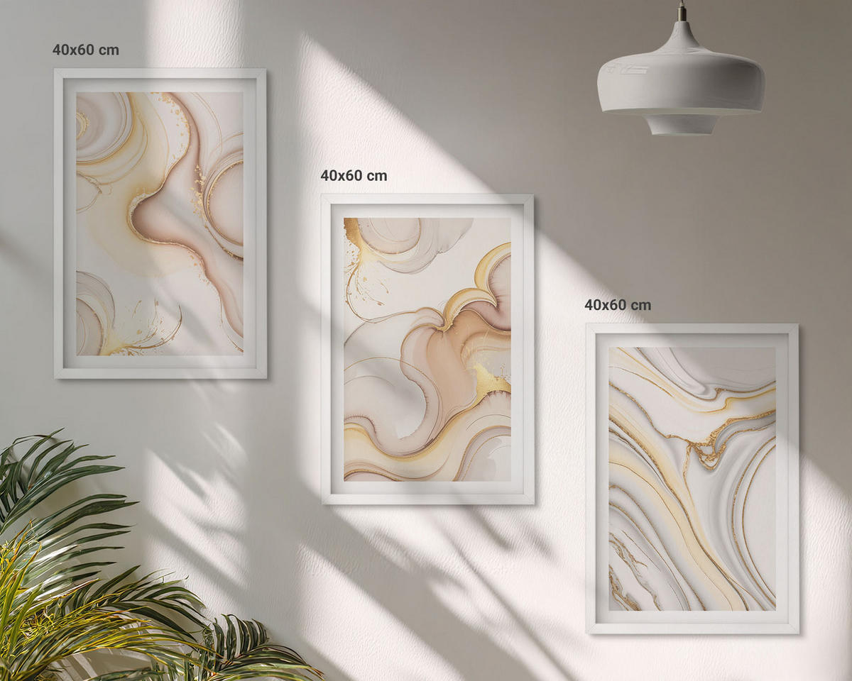 WANDBILDER 3er-Set - 40x60 cm Weißer Rahmen - Lineare abstrakte Motive - Weiß, Kunststoff (40/60cm) - ArtPrintCave