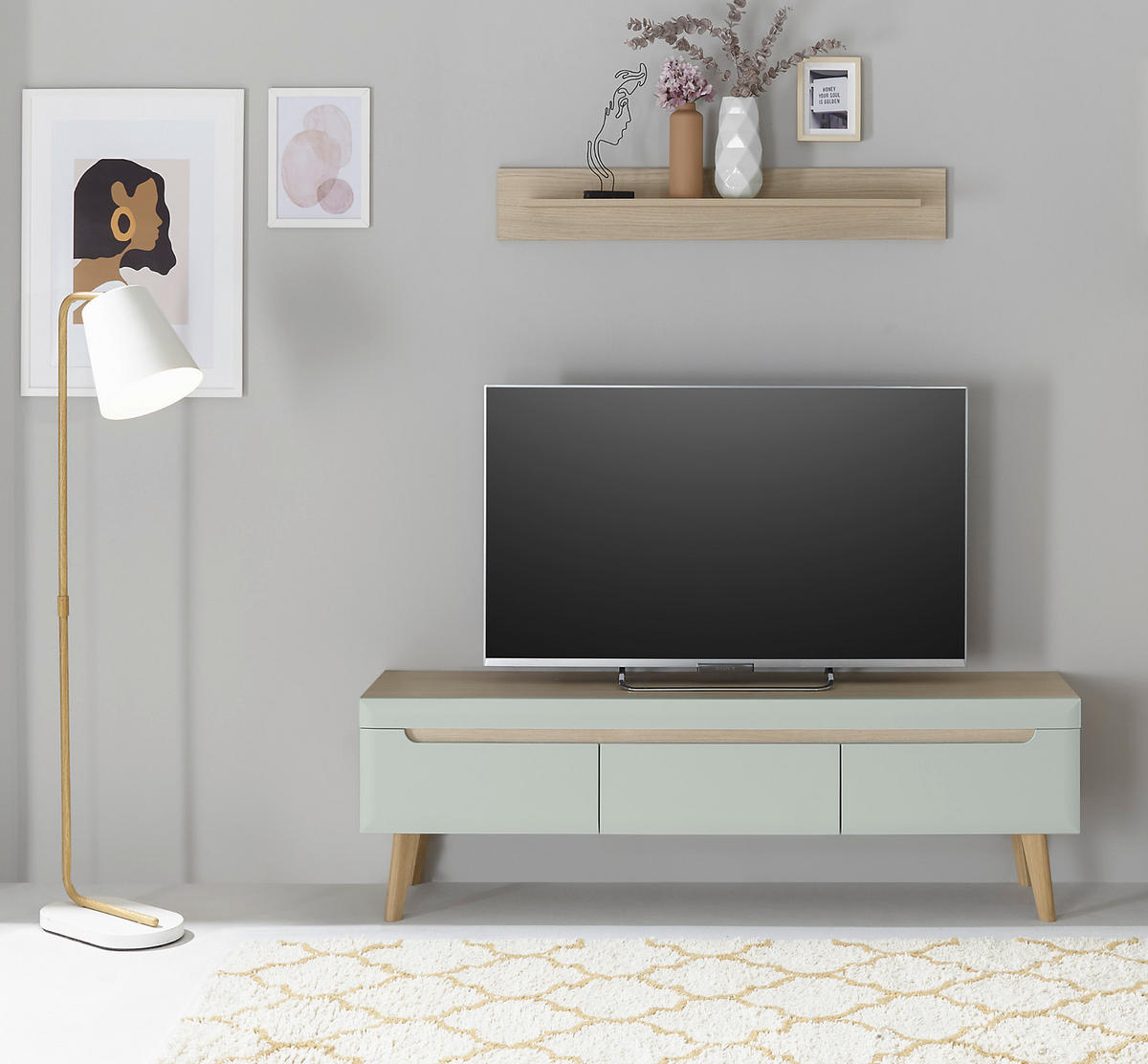 TV-LOWBOARD Pistazie grün, Eiche, skandinavisch 160 cm, TV Unterteil mit Schubladen - Eichefarben/Pastellgrün, Holz/Holzwerkstoff (160/50/40cm) - Furn.Design