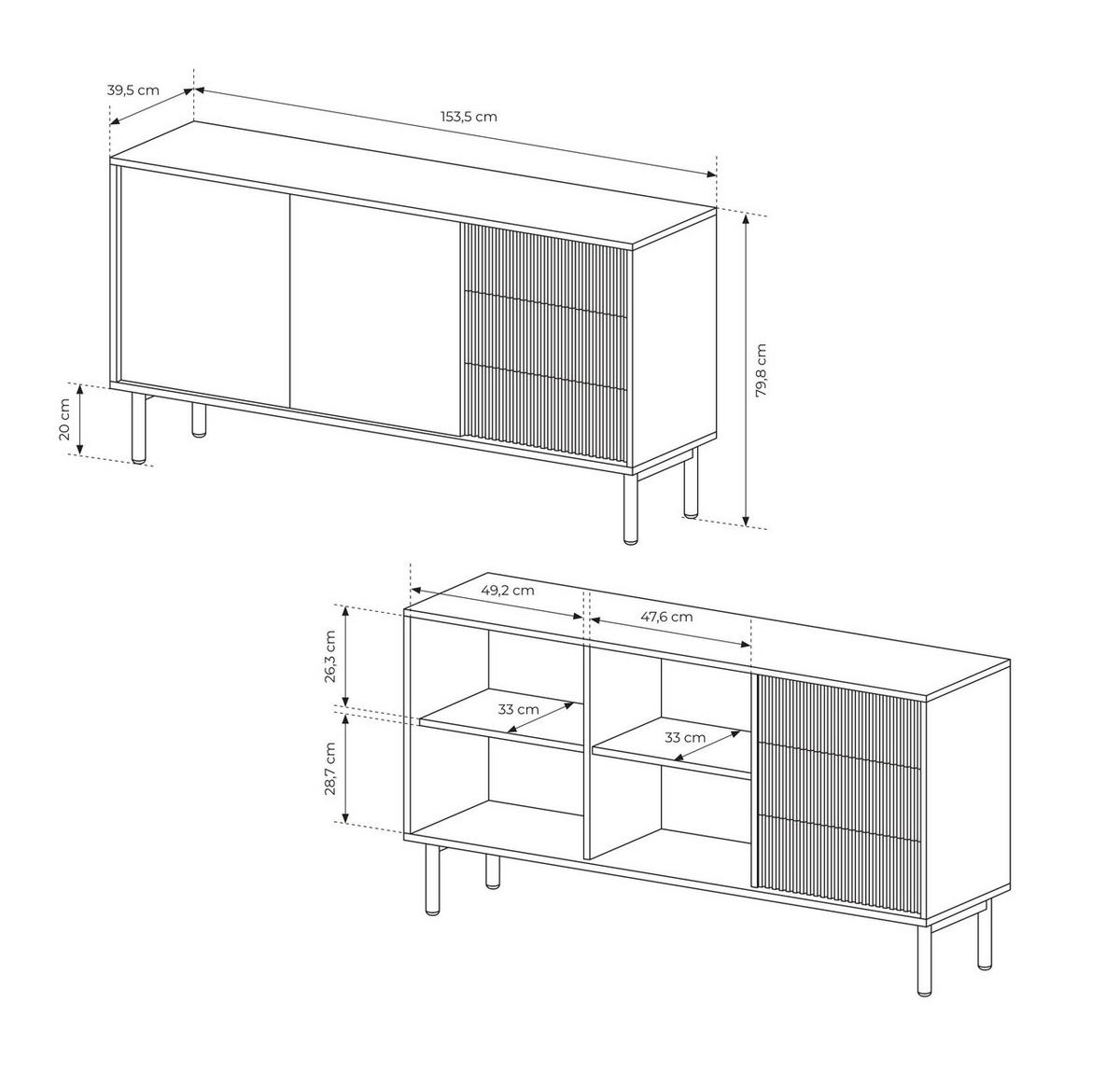 KOMMODE mit Schubladen 154 cm Nomadi, 2 Türen, Eiche Cremona - Eichefarben, Holz (154/80/40cm) - Emporius