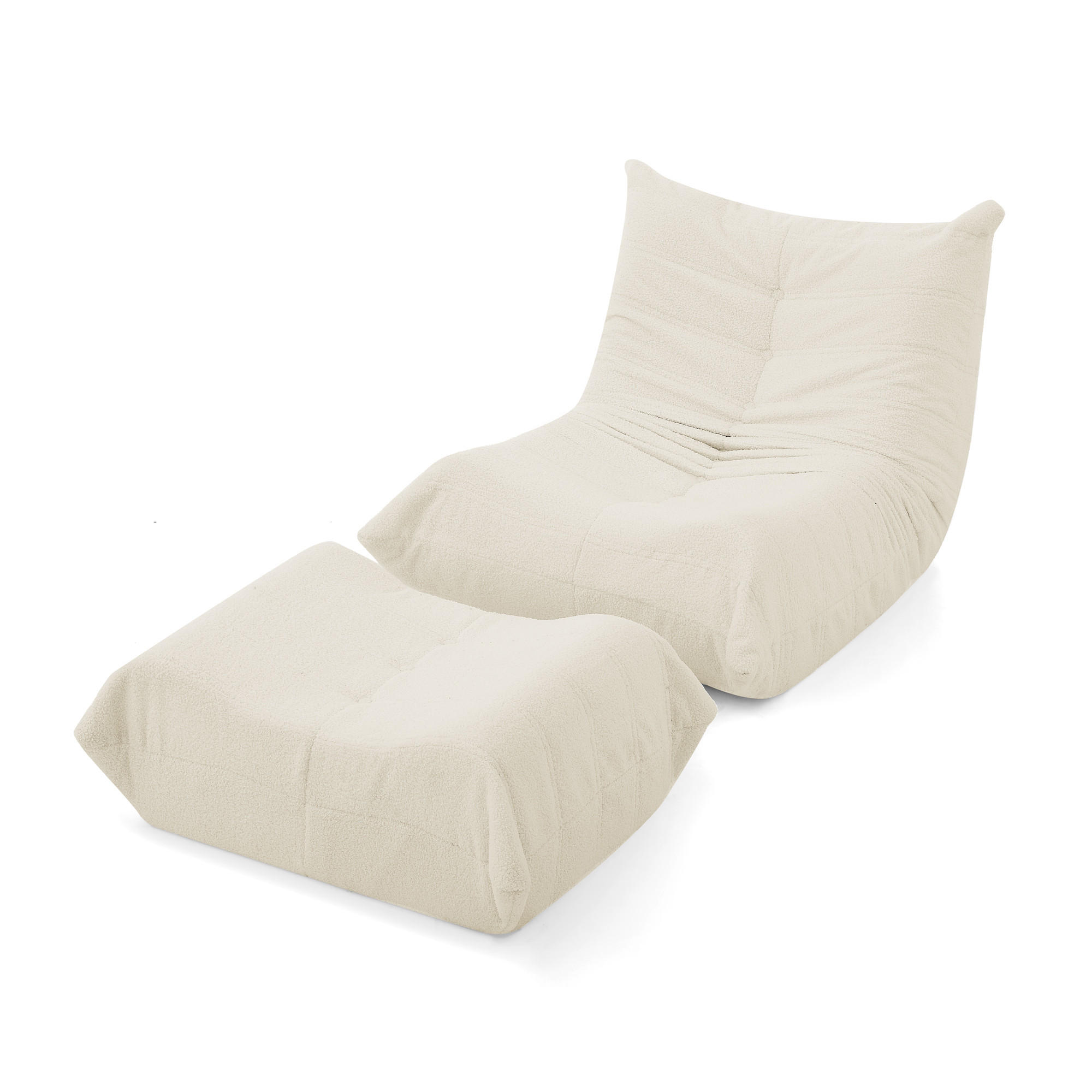 LAZY SOFA Teddyfell Optik mit Hocker weich & ergonomisch - Beige, Textil (100/70/90cm) - Urban Meuble