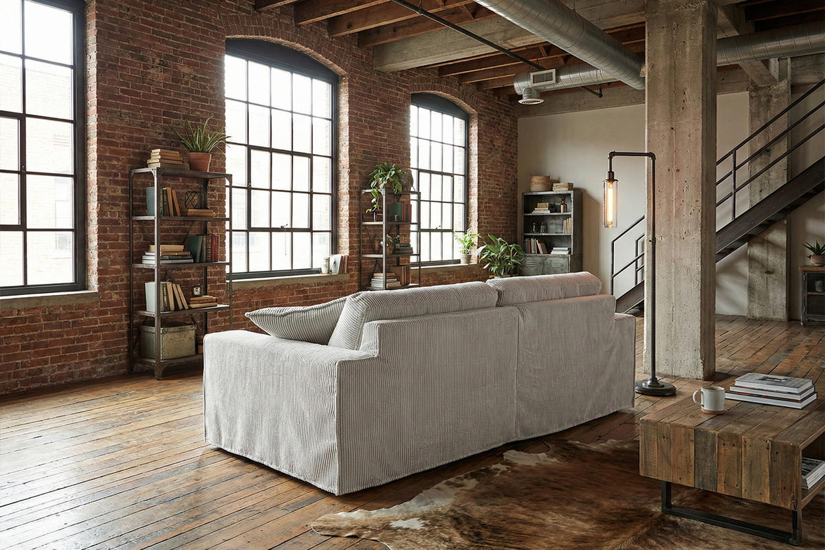 SOFA NETTA Hellgrau Cord - Hellgrau/Braun, Birkenholz/Textil (258/90/116cm) - KAWOLA