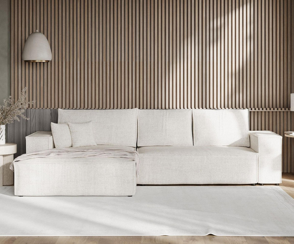 ECKSOFA TAURI mit Schlaffunktion Creme im Neve Stoff - Creme/Schwarz, Holz/Holzwerkstoff (294/185cm) - AltaBeds
