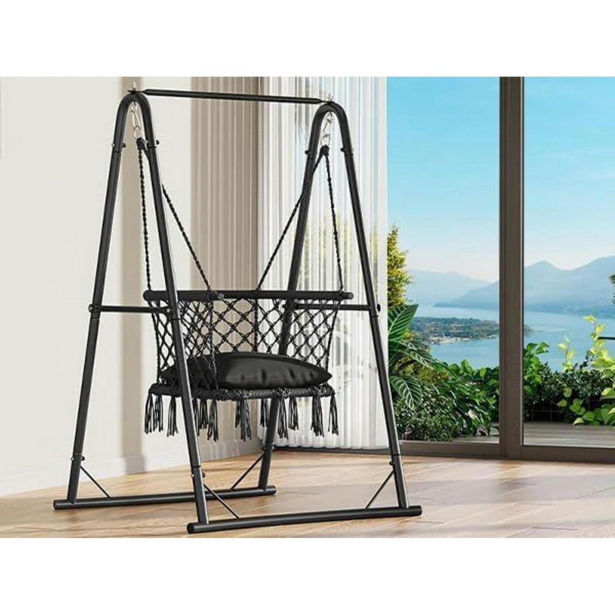 HÄNGESESSEL mit Gestell Grau 150 kg - Schwarz, Metall (93/1.5/105cm)