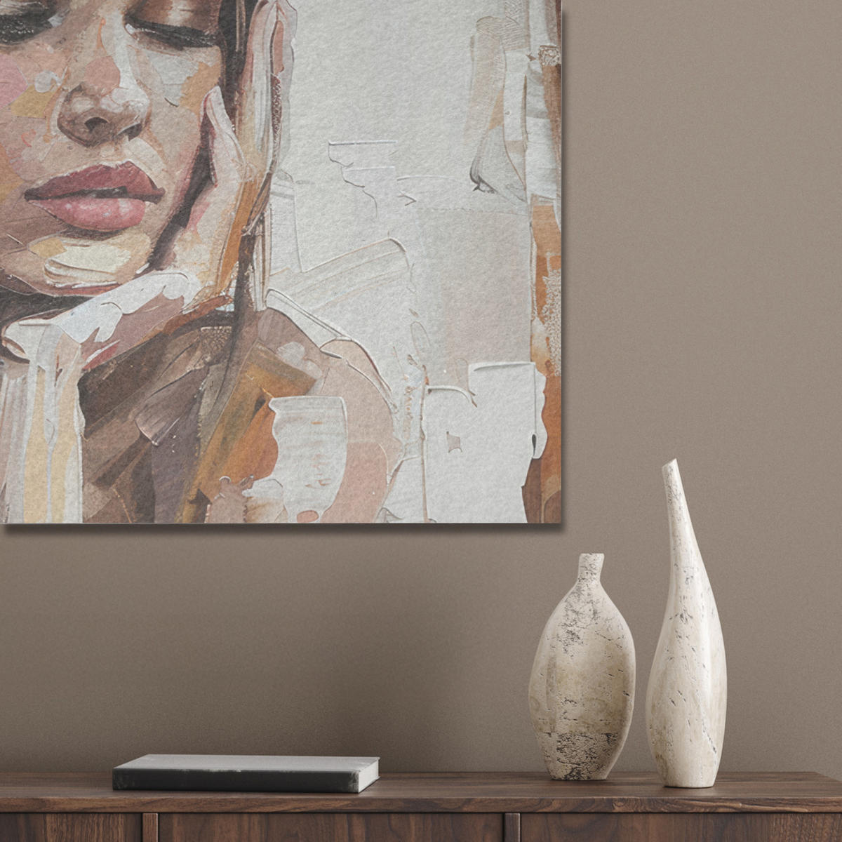 AKUSTIKBILD Frau - Lackierung - Porträt - Modern Akustikpaneele 90x60 cm - Altrosa, Kunststoff (90/60/0.9cm) - MuchoWow