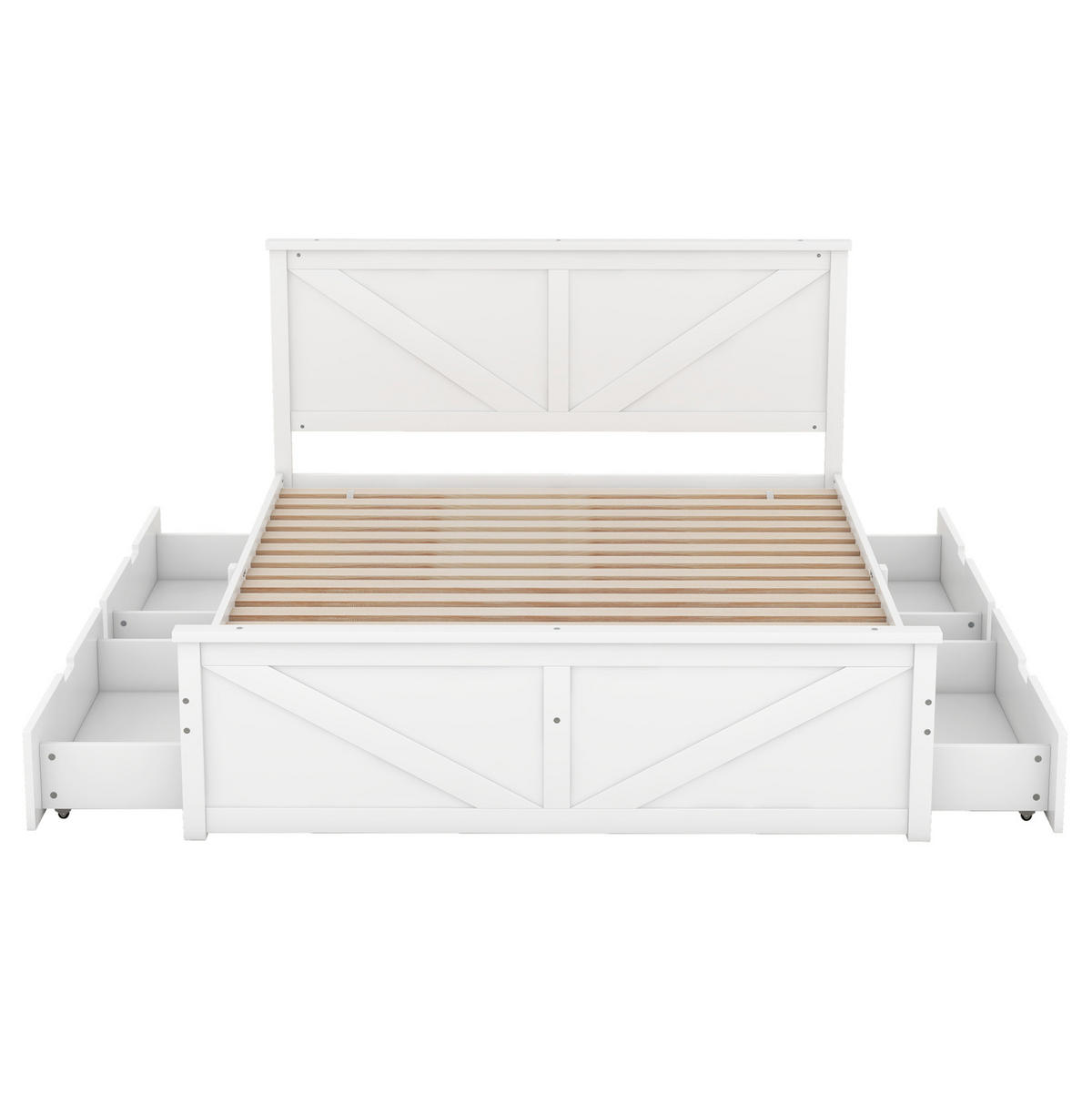 POSTEL 160/200 cm bílá z borovice a MDF se 4 úložnými zásuvkami a čelem - bílá, dřevo (160/200cm) - OKWISH