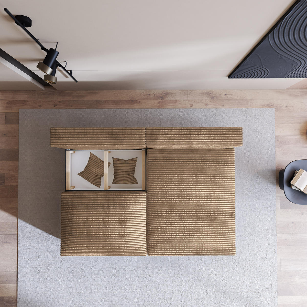 ECKSOFA FIORO Beige Kordstoff mit Schlaffunktion - Beige, Holz (204/148cm) - MASSENO