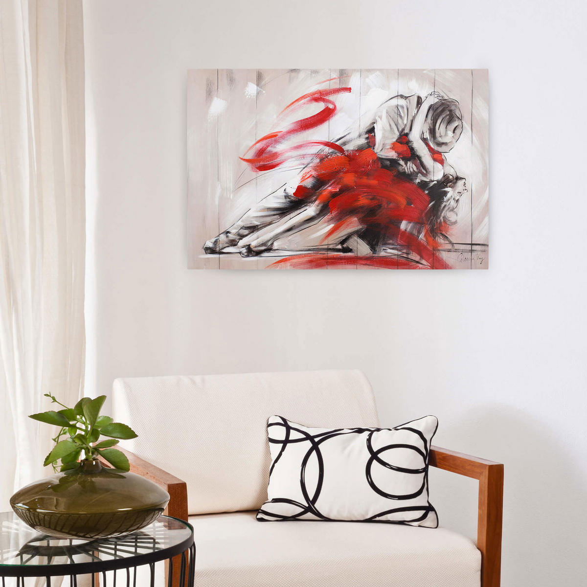 ACRYLBILD HANDGEMALT 90/60 cm - Rot, Holz/Textil (90/60cm) - KUNSTLOFT