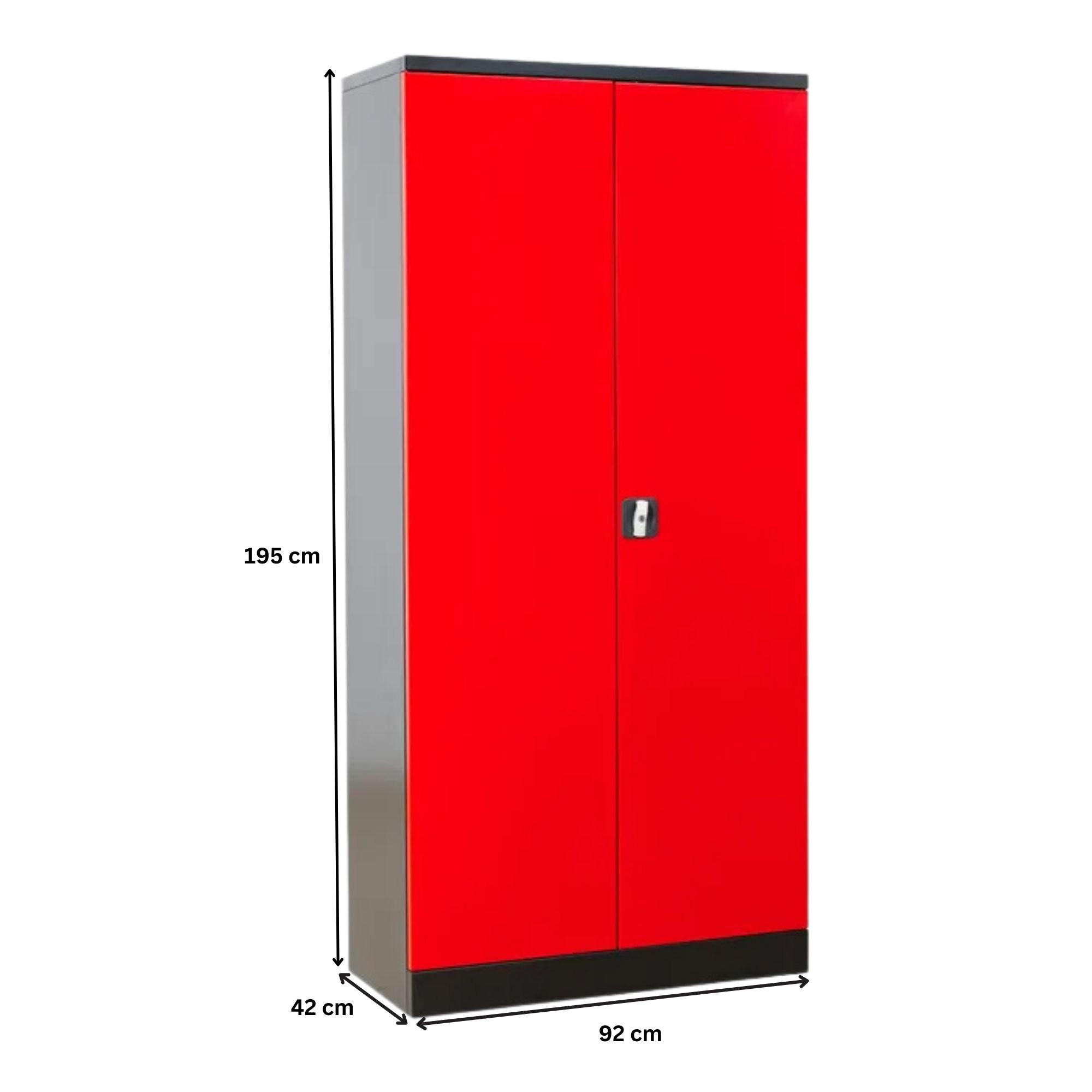 STAHLSCHRANK Bee mit 10 lackierten Fachböden 195x92x42 cm Korpusfarbe Schwarz Frontfarbe Feuerrot - Rot, Metall (92/195/42cm)