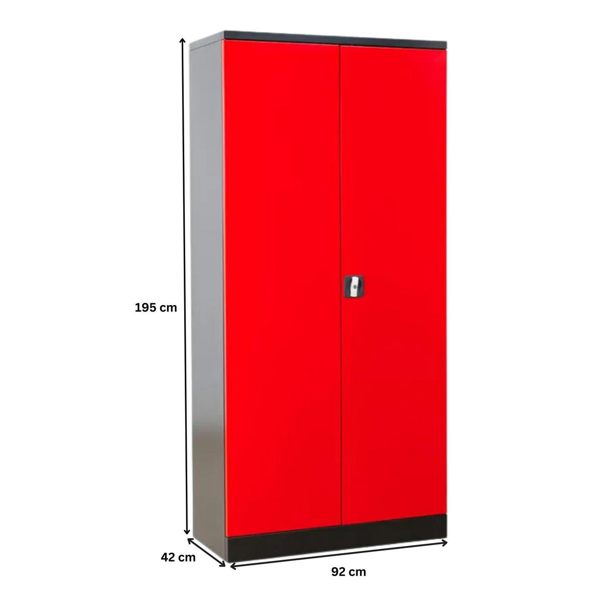 STAHLSCHRANK Bee mit 10 lackierten Fachböden 195x92x42 cm Korpusfarbe Schwarz Frontfarbe Feuerrot - Rot, Metall (92/195/42cm)