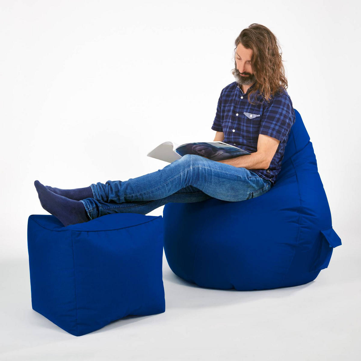 SITZSACK-HOCKER Pouf "Cube" 40x40x40cm - Blau, Textil (40/40/40cm) - Green Bean