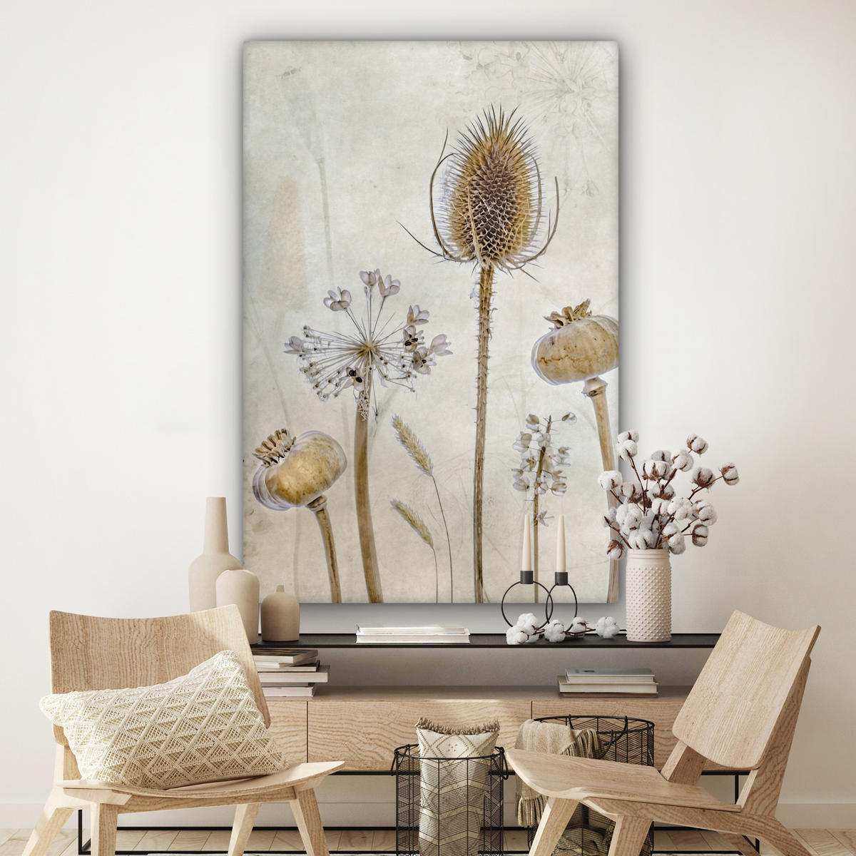 SLIKA NA PLATNU Tihožitje s cvetjem 90x140 cm - bež, tekstil (90/140cm) - MuchoWow