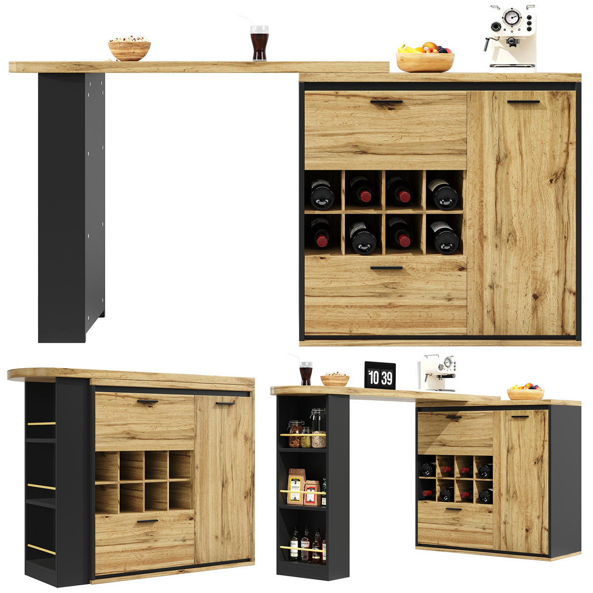 BARTISCH Ausziehbar 138-220cm Holzoptik mit Stauraum & Weinregal - Naturfarben, Holzwerkstoff (39/138/105cm) - Urban Meuble