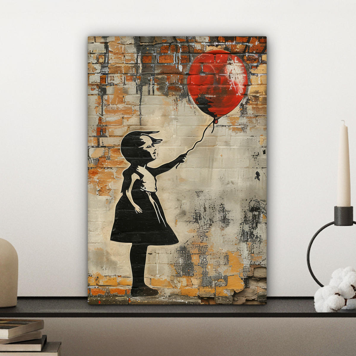 LEINWANDBILD Graffiti - Banksy - Mädchen - Straßenkunst Deko Wohnzimmer 20x30 cm - Sandfarben, Textil (20/30cm) - MuchoWow