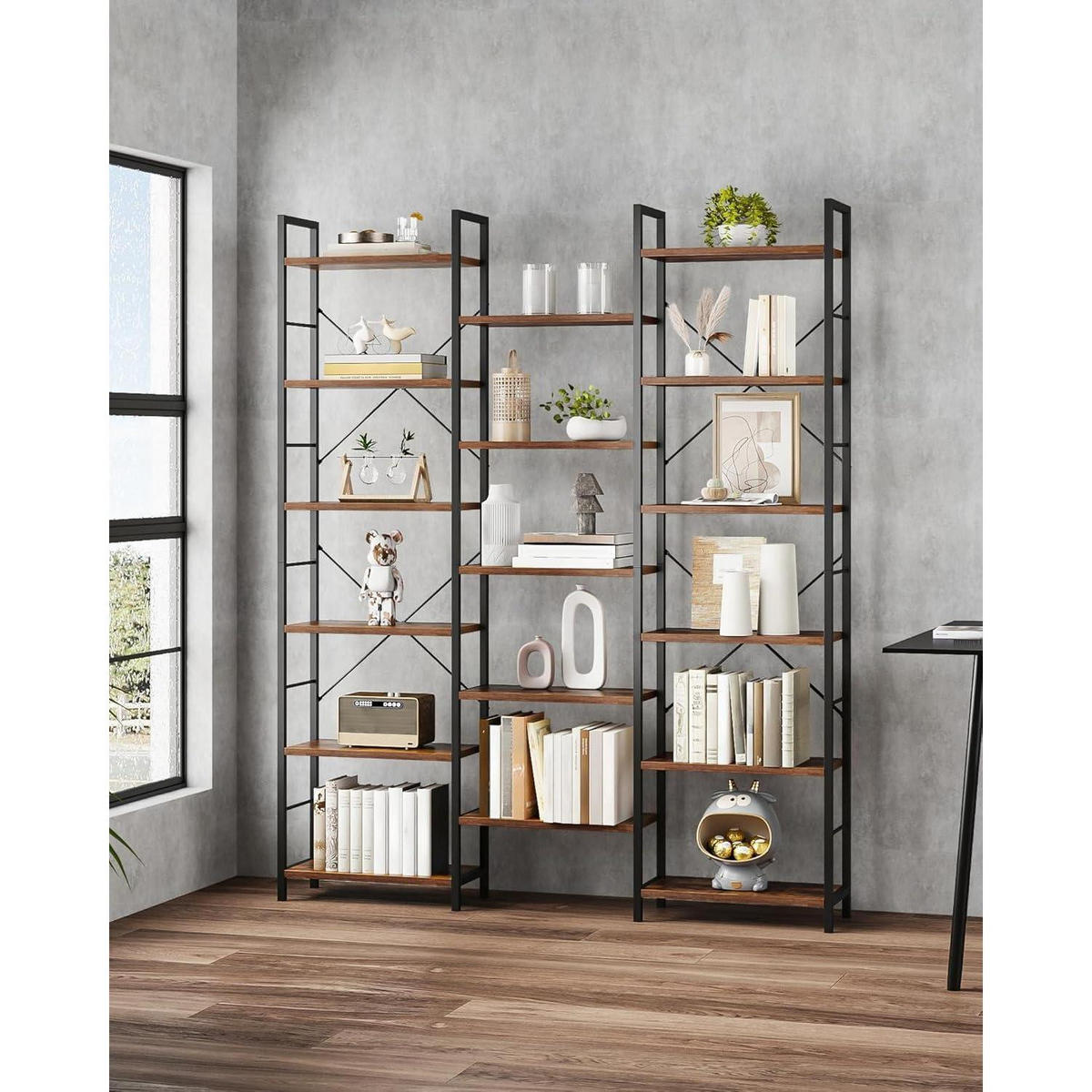 BÜCHERREGAL 6 Etagen Vintagebraun-Schwarz 24 x 152 x 186 cm - Braun, Holzwerkstoff (152/186/24cm)