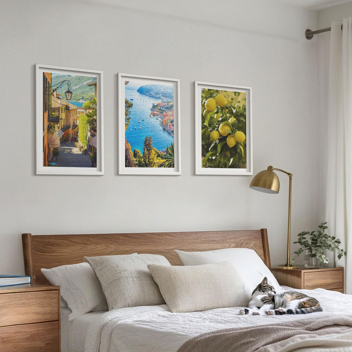 WANDBILDER 3er-Set - 40x60 cm Weißer Rahmen - Straßen am Meer, ein Meer aus Zitronen - Weiß, Kunststoff (40/60cm) - ArtPrintCave